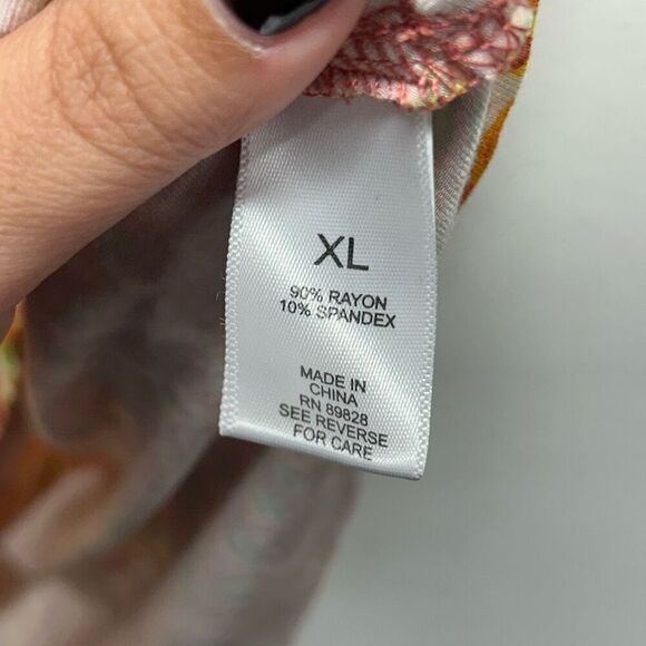 LOGO By Lori Goldstein Orange Multicolor Abstract Geometric Print Top Size XL - Picture 8 of 14